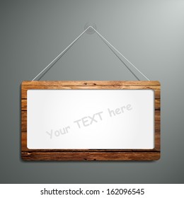 realistic wooden blank frame on the wall. ready for your text. eps10