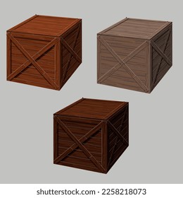 Caja de madera realista 3d en vector. Objeto para juegos de alta calidad. Aislado en segundo plano.