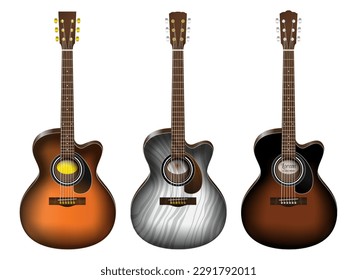 realistic wooden classic acoustic guitar isolated - 3d illustrator