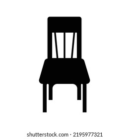 Realistic Wooden Dining Chair Icon | Black Vector Illustration |