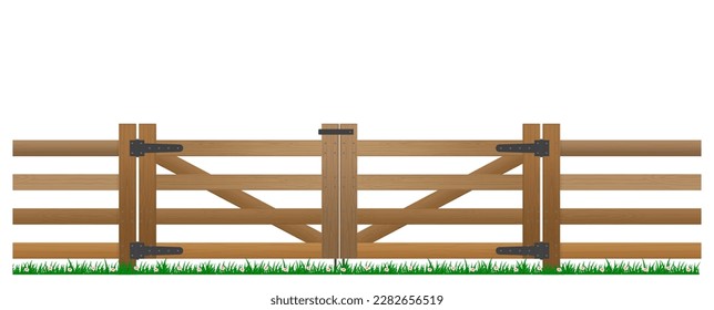 realistic wooden fence and green grass isolated. eps vector