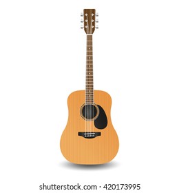 Realistic wooden guitar, isolated on a white background.