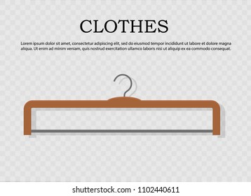 Realistic wooden hangers. For coats, sweaters, dresses, skirts, trousers. Template design, layout for graphics, advertising. On a transparent background.