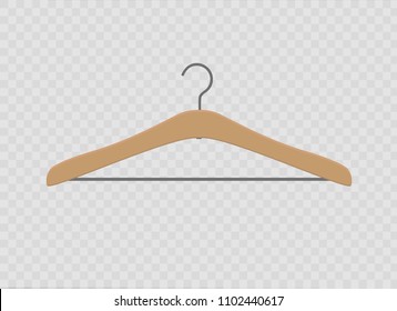 Realistic wooden hangers. For coats, sweaters, dresses, skirts, trousers. Template design, layout for graphics, advertising. On a transparent background.