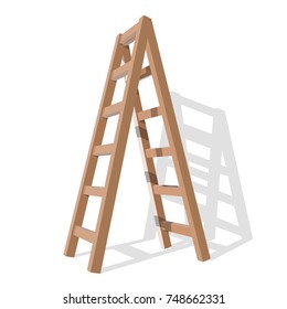 Realistic wooden ladder on a white background. Vector Illustration