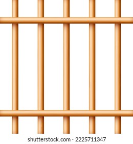 Realistic wooden lattice, rural picket fence. Farm or village house boundary, garden enclosing planks. Detailed wooden jail cage. Criminal background mockup. Creative vector illustration