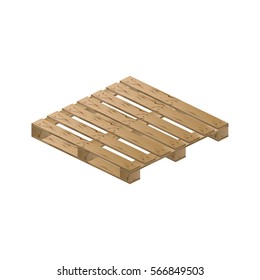 Realistic wooden palette, isolated on white background. Flat 3D isometric style, vector illustration.