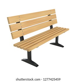 Realistic wooden park bench. Perspective view vector illustration.