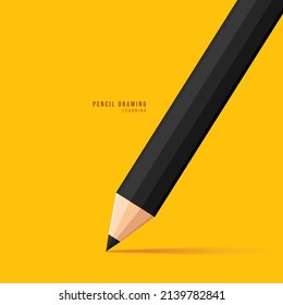 Realistic wooden pencil drawing isolated on yellow background, tool for study, Concept of education templates for school enrollment