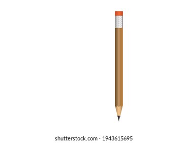 Realistic wooden pencil sharpened with a red rubber band. wooden pencil isolated on white background