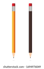 Realistic wooden pencils isolated on white background. Sharpened graphites. Mockup of stylus. Stationery for school, college, study, office, work. Pencils with shadows. Creative instruments. Vector.