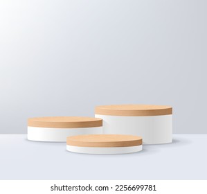 Realistic Wooden Podium And White Background With Gradient Mesh, Vector Illustration