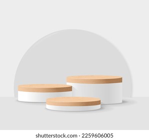 Realistic Wooden Podium And White Background With Gradient Mesh, Vector Illustration