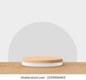 Realistic Wooden Podium And White Background With Gradient Mesh, Vector Illustration