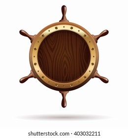 Realistic wooden ship steering wheel (ship's helm) isolated on white background. Vector illustration