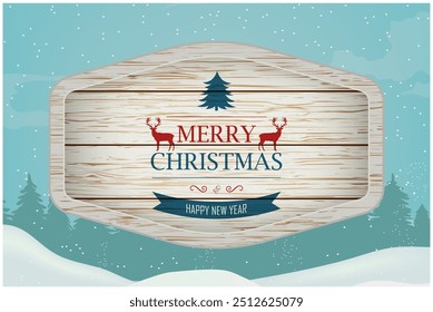 Realistic wooden sign. Christmas decorations and design elements. Vector illustration