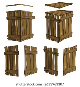 Ilustración vectorial de madera realista de la caja de almacenamiento aislada en blanco