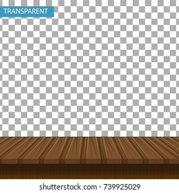 Realistic wooden table on a transparent background. Mock-up for your product display. 3d countertop oak, walnut color. Vector illustration