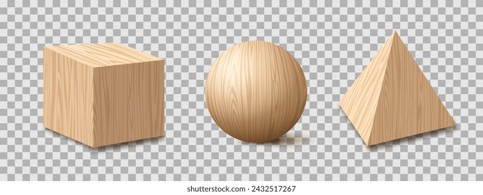 Cubo texturizado de madera realista, bola, estilo de la pirámide 3d