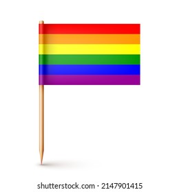 Fijador de madera realista con bandera de papel de arco iris LGBTQ. Burla en blanco para publicidad y promociones. Mes del orgullo. Ilustración del vector