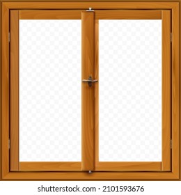 Realistic wooden window on transparent background - vector illustration
