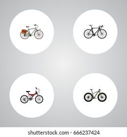 Realistic Working, Adolescent, Exercise Riding And Other Vector Elements. Set Of Bicycle Realistic Symbols Also Includes Bicycle, Postman, Bmx Objects.