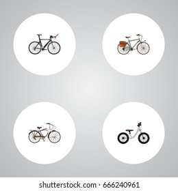 Realistic Working, Journey Bike, Competition Bicycle And Other Vector Elements. Set Of Bicycle Realistic Symbols Also Includes Bicycle, Postman, Cruise Objects.