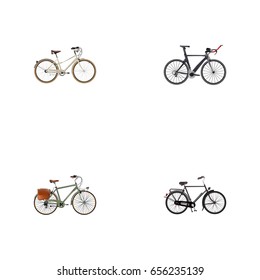 Realistic Working, Old, Training Vehicle And Other Vector Elements. Set Of  Realistic Symbols Also Includes Bike, Retro, Postman Objects.