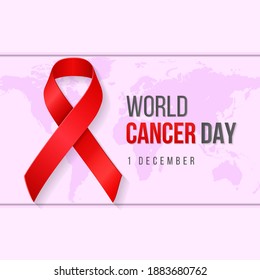 Realistic World Cancer Day background illustration with ribbon symbol. Vector illustration.