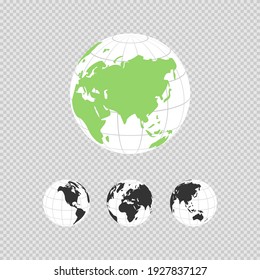 Realistic world map in the shape of a globe with shadow. Vector world map set. Flat. Vector illustration.
