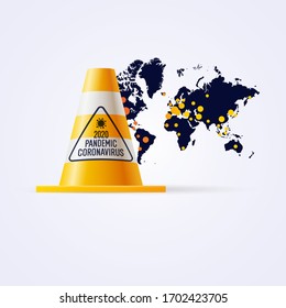 Realistic world map showing the spread of the virus