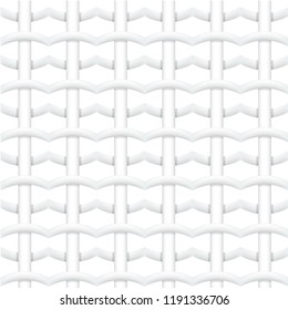 Realistic Woven fiber seamless pattern with shadows. White geometric seamless pattern. Abstract background. Vector illustration