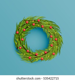 Realistic wreath for Christmas, vector illustration