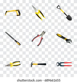 Realistic Wrench, Scissors, Arm-Saw And Other Vector Elements. Set Of Tools Realistic Symbols Also Includes Shear, Claw, Scissors Objects.