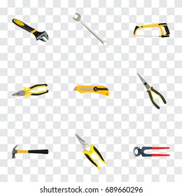 Realistic Wrench, Spanner, Claw And Other Vector Elements. Set Of Instruments Realistic Symbols Also Includes Cutter, Wrench, Stationery Objects.