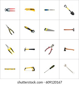 Realistic Wrench, Utility Knife, Forceps And Other Vector Elements. Set Of Instruments Realistic Symbols Also Includes Ax, Knife, Clippers Objects.