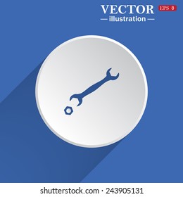 realistic wrench , white circle on a blue background with shadow. Vector illustration, EPS 8