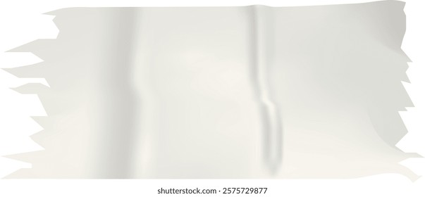 Realistic wrinkled piece of transparent adhesive tape with torn edges, sticking firmly on a clean white background, showcases its versatile and practical nature for various applications