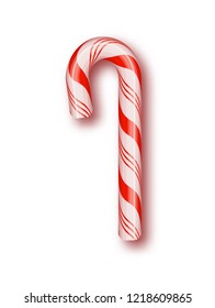 Realistic Xmas candy cane isolated on transparent backdrop.Template for greeting card on Christmas and New Year. Vector illustration.