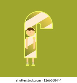 Realistic Xmas candy cane isolated on transparent backdrop. Vector illustration. Top view on icon. Template for greeting card on Christmas and New Year.