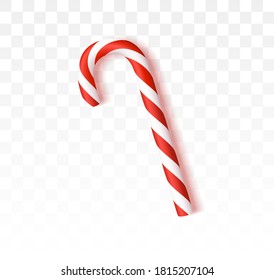 Realistic Xmas Candy Cane Isolated On Transparent Backdrop. Christmas Cane, Christmas Candy, Christmas Stick, Red Candy.