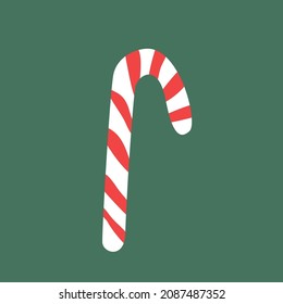 Realistic Xmas candy cane isolated on transparent backdrop. Vector illustration. Top view on icon. Template for greeting card on Christmas and New Year.