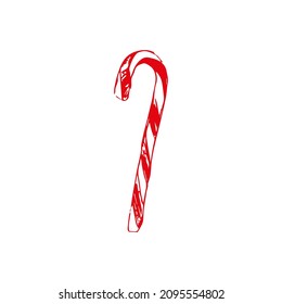 Realistic Xmas candy cane isolated on transparent backdrop. Vector illustration. Top view on icon. Template for greeting card on Christmas and New Year.
