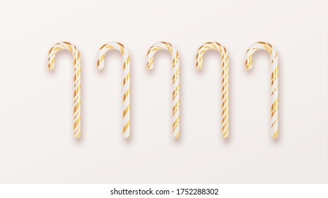 Realistic Xmas candy cane set isolated on white backdrop. Vector illustration EPS10