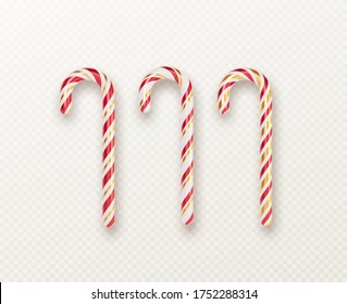 Realistic Xmas candy cane set isolated on white backdrop. Vector illustration EPS10