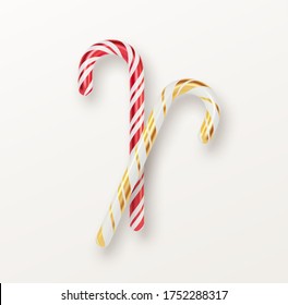 Realistic Xmas candy cane set isolated on white backdrop. Vector illustration EPS10