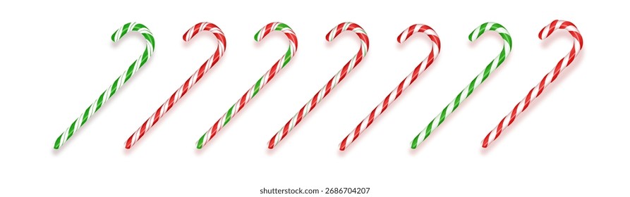 Ilustración vectorial de caña de caramelo realista de Navidad. Conjunto de Navidades realistas de bastones de caramelo. Icono de vista superior. Plantilla de la tarjeta de felicitación para las Navidades y el año Nuevo.