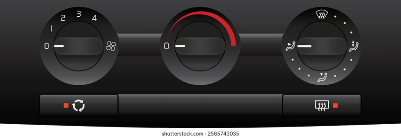 Realistic y2k car manual heater control in dial type switch and push type switch illustration vector.