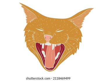 Realistic yawning cat portrait. Vector illustration.