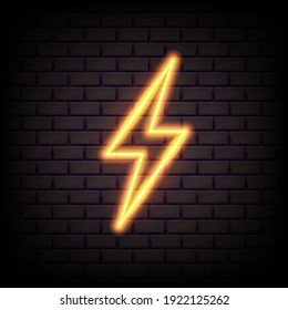 Realistic Yellow 3d Neon Energy Sign. Lightning Bolt For Decoration Banner. Vector Illustration. Eps 10.